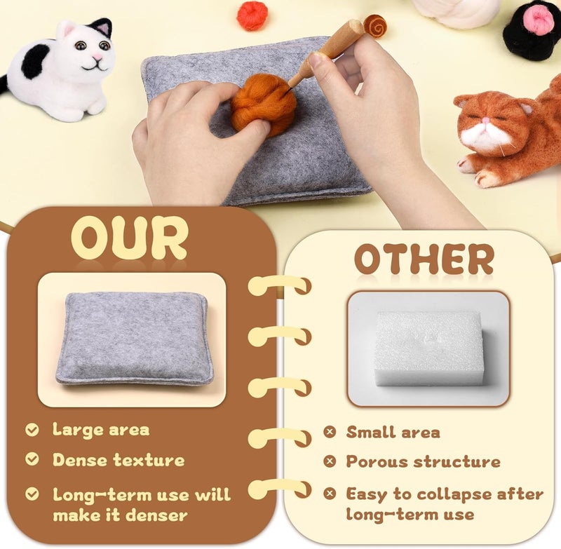 Mayboos 6 Pcs Needle Felting Kit, Animal Needle Felting Beginner Kits Wool Felt Needle Felting Tools with Instruction for DIY Craft Animal Home Decoration (Cute Cat) - Image 3
